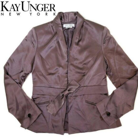 Kay Unger New York Silk Blazer jacket Size 8 Mauve lavender purple shiney sheen - Picture 10 of 12
